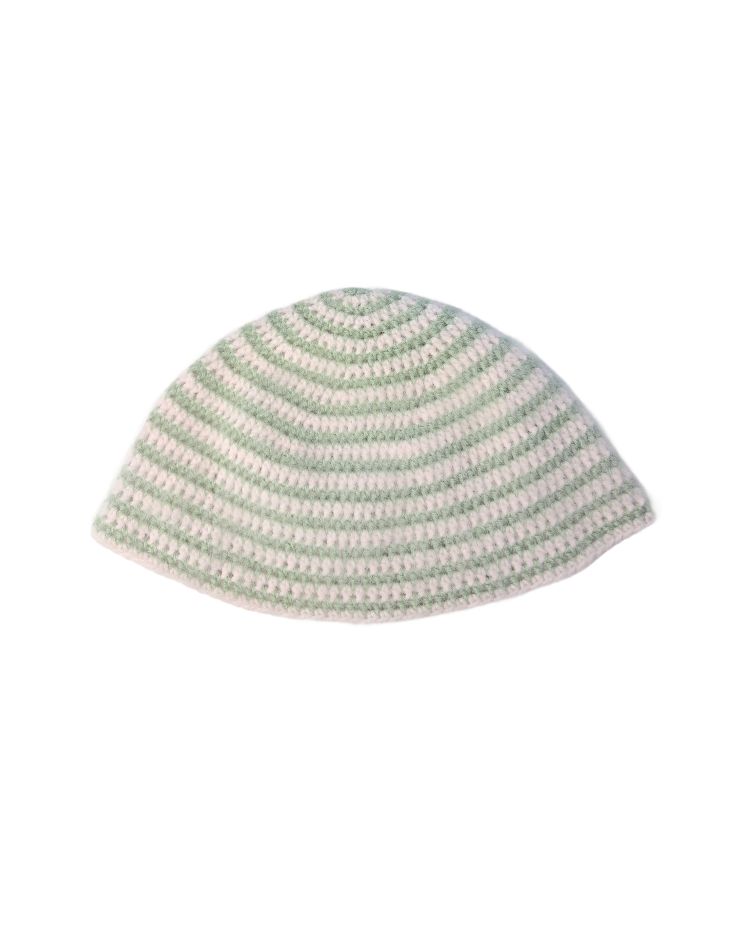 Green and Baby Pink Striped Fuzzy Beanie